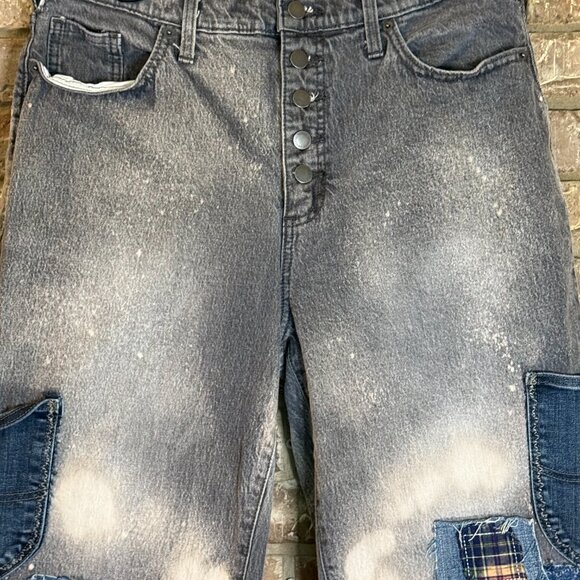 Upcycled Denim Patchwork Shorts High Waisted Wide Leg Size 12 - Picture 3 of 12